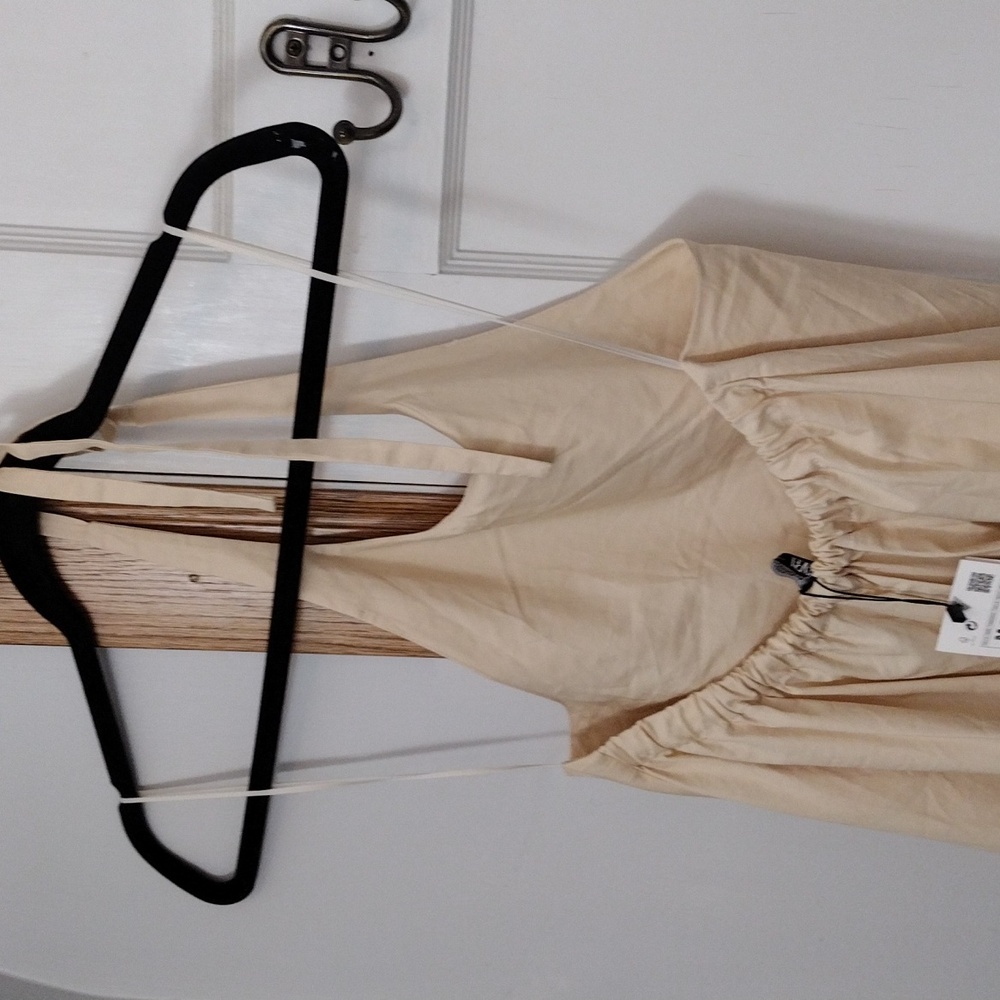 Zara Dress Size M Maxi Halter Dress Cotton- Cream Tan NWT - Picture 11 of 13